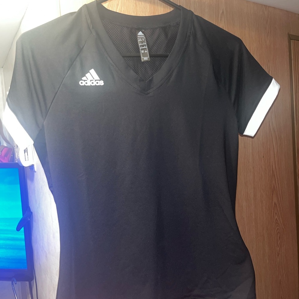 Adidas Women's Black and White V-Neck Jersey